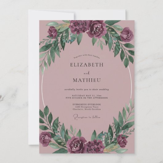Pruim Stof Roze Loof Eucalyptus Bruiloft Kaart (Voorkant)