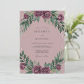Pruim Stof Roze Loof Eucalyptus Bruiloft Kaart (Staand voorkant)