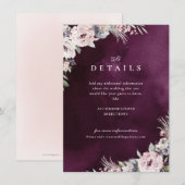 Pruim & stoffig roze bloemendetail voor boho-bruil informatiekaartje (Voorkant / Achterkant)