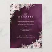 Pruim & stoffige roze bloemenboho bruiloft details informatiekaartje (Voorkant)