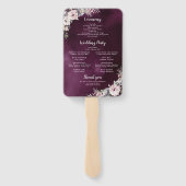 Pruim & stoffige roze boho bloemenbruiloft program handwaaier (Achterkant)