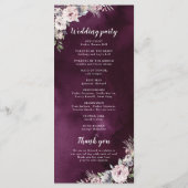 Pruim & stoffige roze boho bloemenbruiloft program menu (Achterkant)