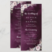 Pruim & stoffige roze boho bloemenbruiloft program menu (Voorkant / Achterkant)