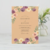 Pruim Tan Ranunculus Eucalyptus Bruiloft Kaart (Staand voorkant)