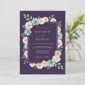 Pruim Teal Botanische Romantische Bruiloft Kaart (Staand voorkant)