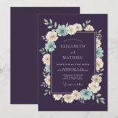 Pruim Teal Botanische Romantische Bruiloft Kaart (Voorkant / Achterkant)
