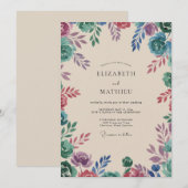 Pruim Teal Wilde Bloemen Bruiloft Kaart (Voorkant / Achterkant)