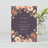 Pruim Terracotta Dahlia Bruiloft Kaart (Staand voorkant)