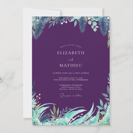 Pruim Tropisch Loof Eucalyptus Bruiloft Kaart (Voorkant)
