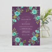 Pruim Turquoise Ranunculus Eucalyptus Bruiloft Kaart (Staand voorkant)