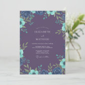 Pruim Turquoise Ranunculus Stof Eucalyptus Bruilof Kaart (Staand voorkant)