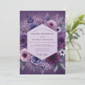 Pruim Twilight Bloemige Bruiloft Kaart (Staand voorkant)