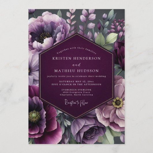 Pruim Twilight Bloom Bruiloft Kaart (Voorkant)