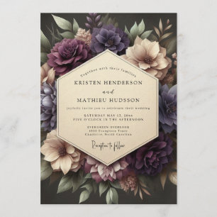 Pruim Victorian Bloem Bruiloft Kaart