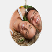 Pruim Vintage Vogel 1e Kerst Foto Bruine Noten Keramisch Ornament (Rechts)
