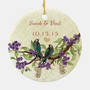 Pruim Vintage Vogel 1e Kerst Foto Bruine Noten Keramisch Ornament