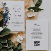 Pruim Waterverf Bloemendecor Navy Blauwe QR Code T Kaart