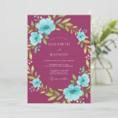 Pruim Whimsical Bloemenslingers Bruiloft Kaart (Staand voorkant)