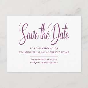 Pruim & Witte Kalligrafie Bruiloft Save the Date Uitnodiging Briefkaart
