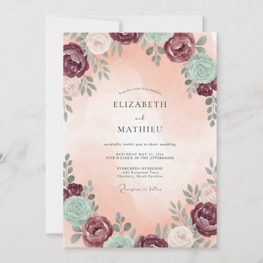 Pruim Zeeschuim Succulente Eucalyptus Bruiloft Kaart (Voorkant)