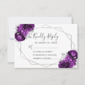 Pruim zilver bloemen geometrisch wit RSVP kaartje (Voorkant)