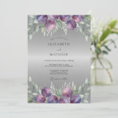Pruim Zilver Ranunculus Eucalyptus Bruiloft Kaart (Staand voorkant)