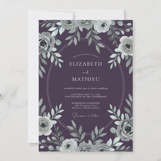 Pruim Zilveren Blad Eucalyptus Bruiloft Kaart (Voorkant)