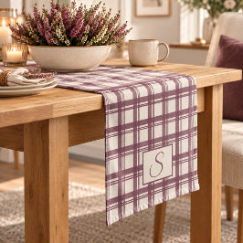 Pruimcrème Beige Tartan Schotse ruit Monogram Korte Tafelloper
