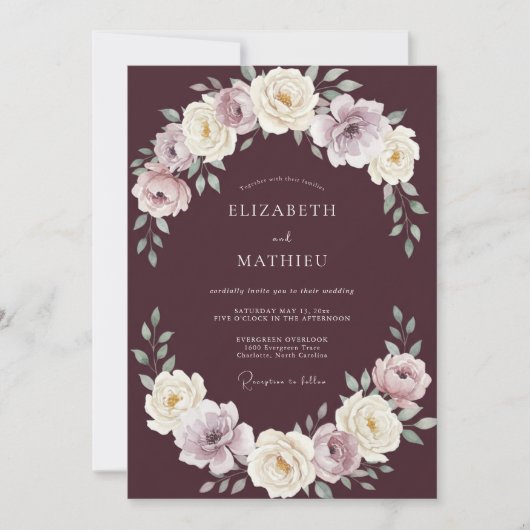 Pruimcrème Ranunculus Eucalyptus Bruiloft Kaart (Voorkant)