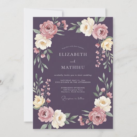 Pruimcrème Wilde Bloemen Bruiloft Kaart (Voorkant)