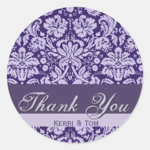 PRUIMEN EN LAVENDEL PAARSE Damask bruiloft DANK U Ronde Sticker