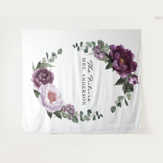 Pruimen Pioenrozen Romantische Bloem Bruidsachterg Wandkleed (Voorkant (horizontaal))