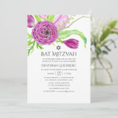 Pruimen waterverf bloem Bat Mitzvah Kaart (Staand voorkant)