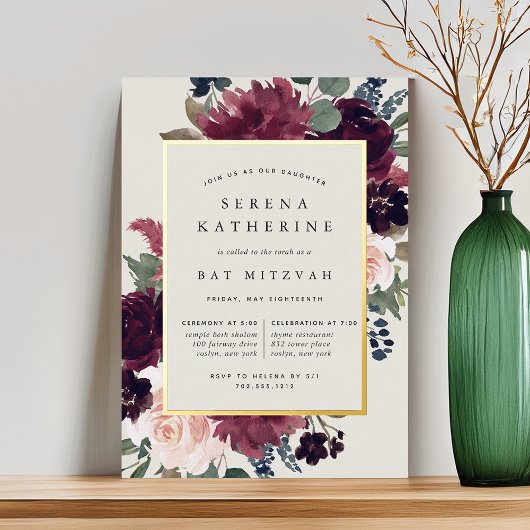 Pruimenbloesem Bat Mitzvah Folie Uitnodiging