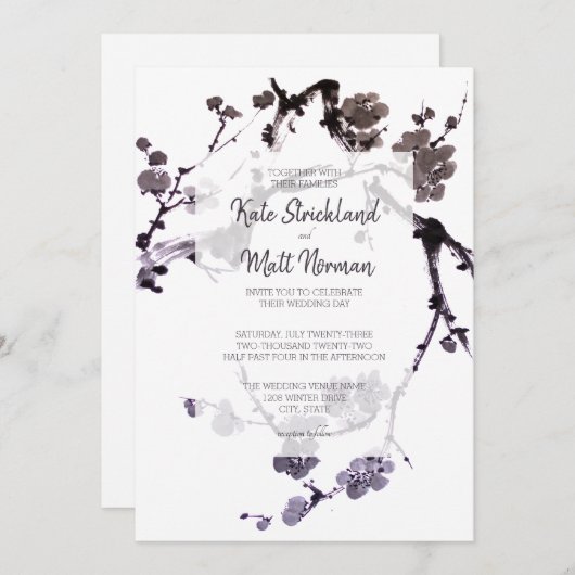 Pruimenbloesem sumi-e inkt kaart (Voorkant / Achterkant)