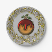 Pruimenpudding en gouden krans Kerstmis Papieren Bordje (Voorkant)