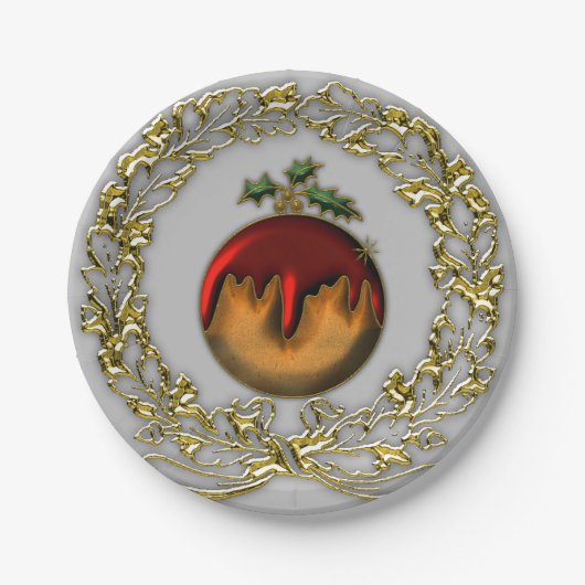Pruimenpudding en gouden krans Kerstmis Papieren Bordje (Voorkant)