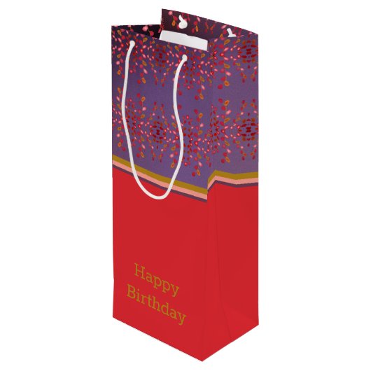 Pruimenroze en goudpatroon wijn cadeautas (Achterkant Gekanteld)