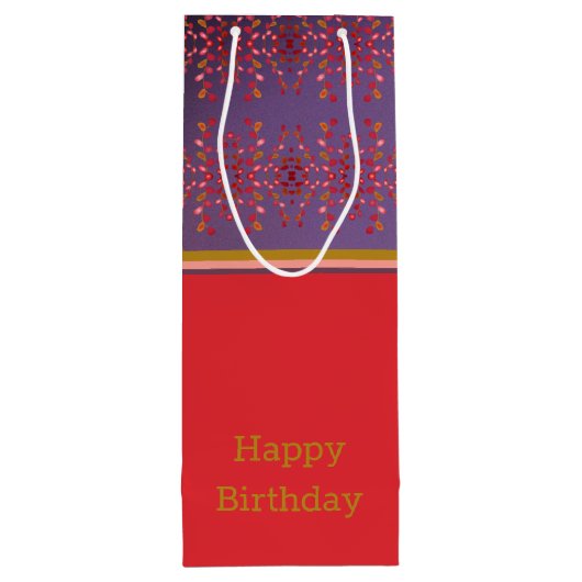 Pruimenroze en goudpatroon wijn cadeautas (Achterkant)