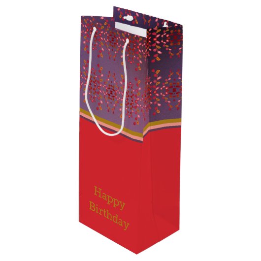 Pruimenroze en goudpatroon wijn cadeautas (Voorkant Gekanteld)