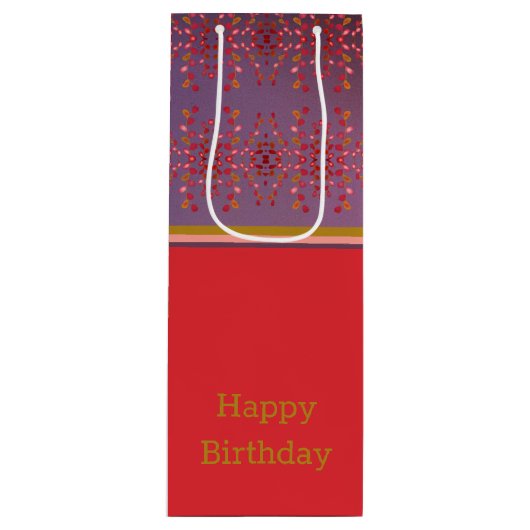 Pruimenroze en goudpatroon wijn cadeautas (Voorkant)