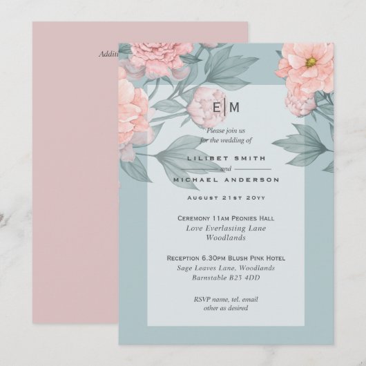 Pruimenroze Pioenrozen Trouw Uitnodiging Ontvangst (Voorkant / Achterkant)