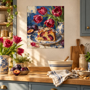 Pruimentaart en tulpen kunstprint poster