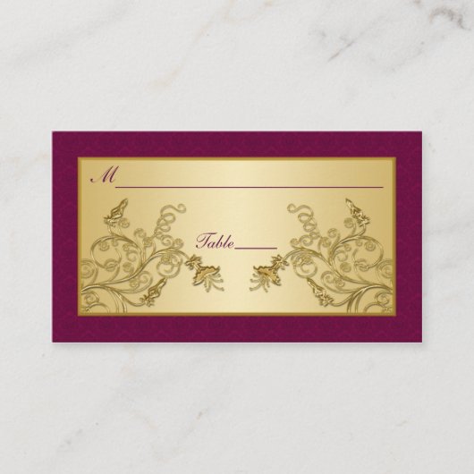 Pruimenwijn en gouden bloemdamast Plaatskaarten Plaatskaartje (Voorkant)