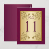 Pruimenwijn en Gouden Bloemendamast Tafelnummer (Voorkant / Achterkant)