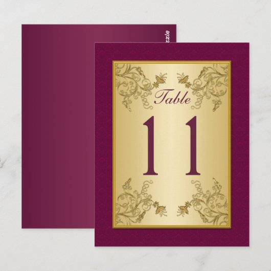 Pruimenwijn en Gouden Bloemendamast Tafelnummer (Voorkant / Achterkant)