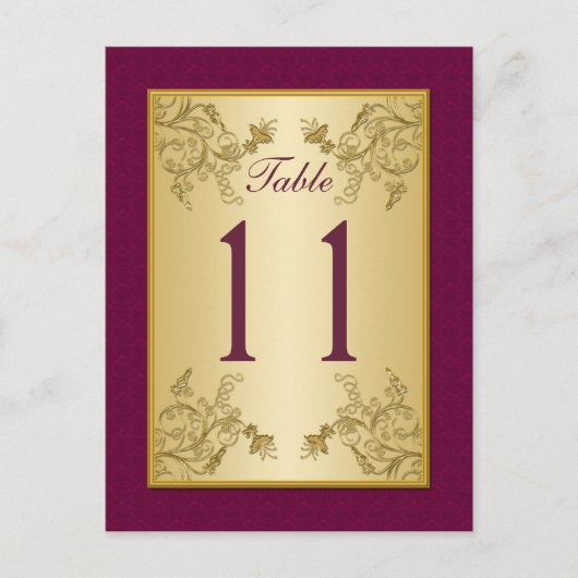 Pruimenwijn en Gouden Bloemendamast Tafelnummer (Voorkant)