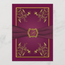 Pruimenwijn en Gouden Monogram Uitnodiging van het