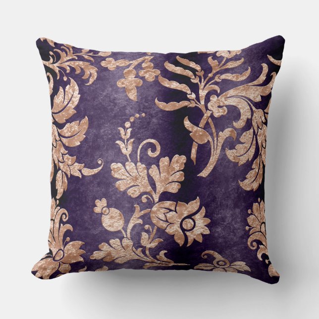 Pruimfluweel Champayne Flora Kussen Vintage (Voorkant)
