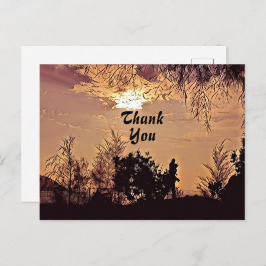 Pruimwaterverf Zonsondergang Landschap Bomen Dank Briefkaart (Voorkant / Achterkant)